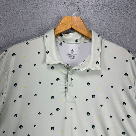Adidas Golf Polo Shirt Adult 2XL Light Green Geometric All Over Print Rugby Mens